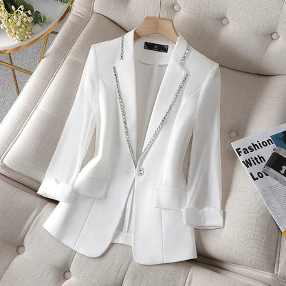 Autumn  Women's Blazer Paillettes Femme Summer Sunscreen Jacket White New Suit Jacket Women's Fashion Thin Black Cardigan