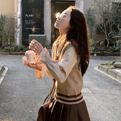 2024 autumn Korea style fashion suit women's shirt vest top skirt temperament vest college style school uniform jk uniform a698