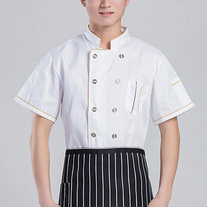New Arrival Short Sleeve Kitchen Cooker Working Uniform Chef Jacket Double Breast Waiter Waitress Coat Cooking Clothes