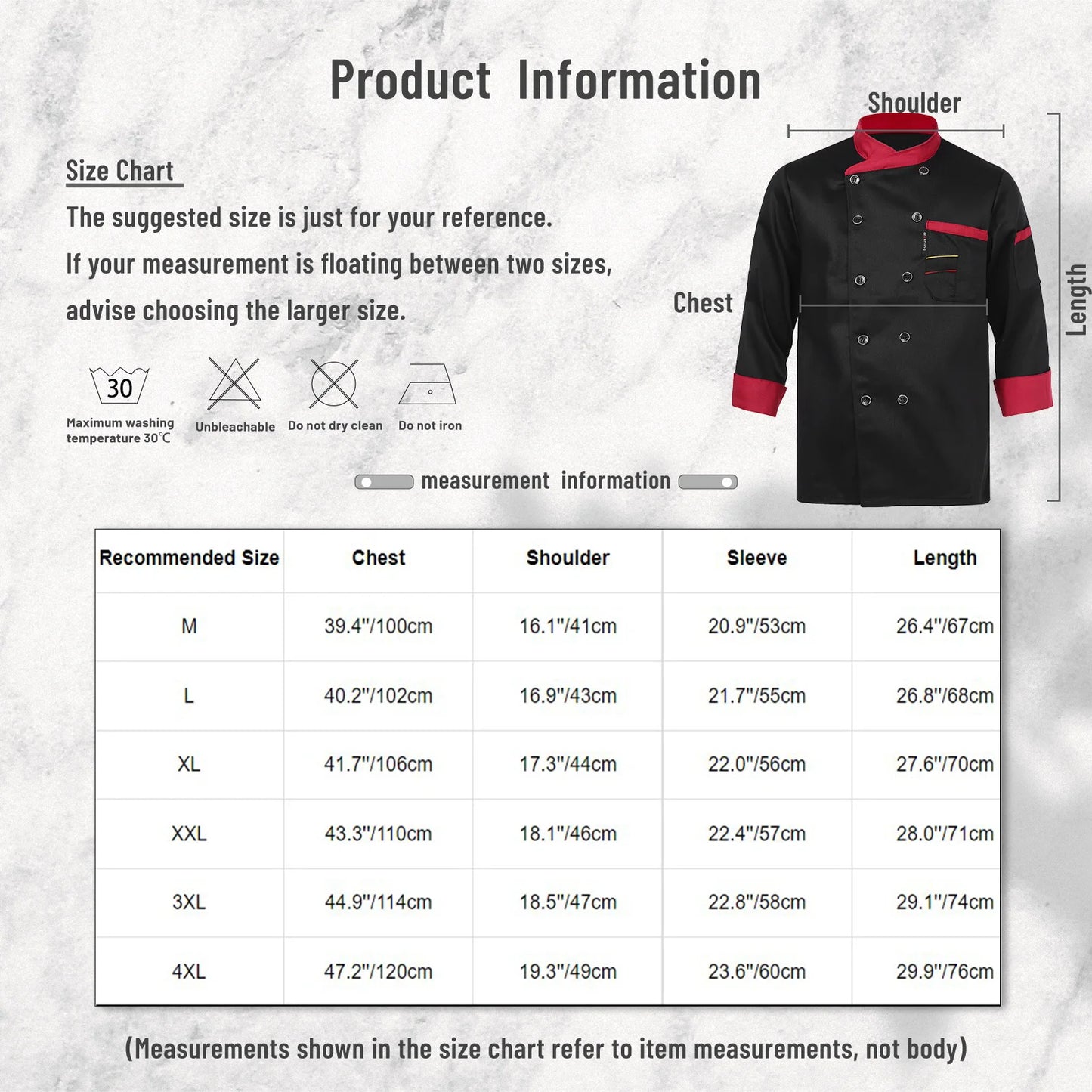 Long Sleeve Chef Clothes Uniform Restaurant Kitchen Cooking Men Women Chef Coat Waiter Work Jackets Professional Uniform Overall