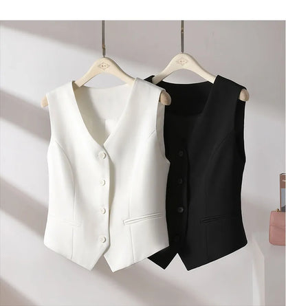White Suit Vest Fall New Casual Slim Reduce Waist Sleeveless Short Jacket Simple Fashion Senior Sense of Vest for Women