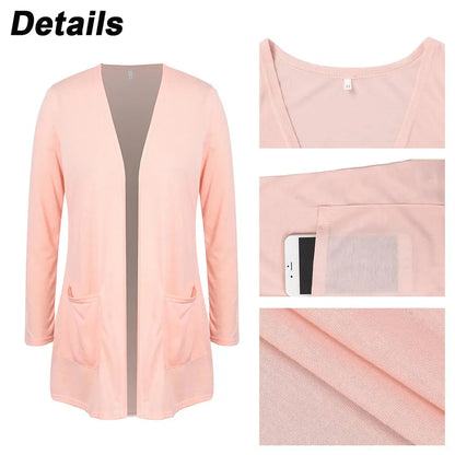 Women's Autumn Winter Long Sleeve Solid Cardigan Tops Ladies Casual Pockets Outwear Wrap Coat Clothing 2023 Plus Size Oversized