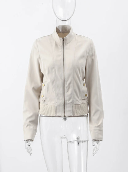 Y2K Jacket Women Street Casual Chic Zipper Standneck Coat Female Spring Vintage Solid Long Sleeves Cool Girl Outwears