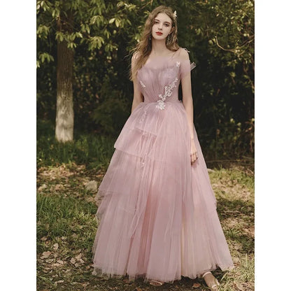 Women's Evening Party Dress French Style Retro A-line Sleeveless Shoulder Long Skirt Elegant Ladies Banquet Prom Dress For Women