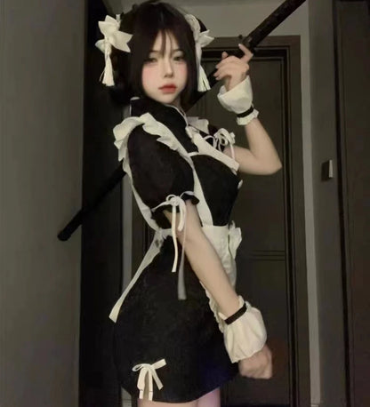 Chinese Cheongsam Halloween Maid Dress Gothic Lolita Waitress Role Play Costumes Women Love Live Cosplay Student Party Uniform