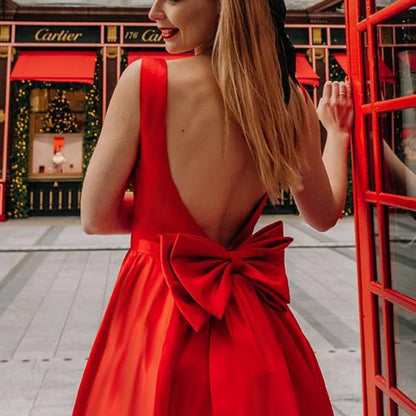 Elegant A Line Long Dress Bow Backless Sexy Spaghetti Strap Lace Up Red Holiday Party Dresses Split Summer Dresses Women 2023