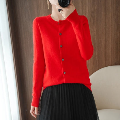 Women's O-Neck Long Sleeve Sweater, Basic Style Coats, Female Cardigan Jacket,Wool Knitted Jumper Clothing, Autumn, Hot Sale