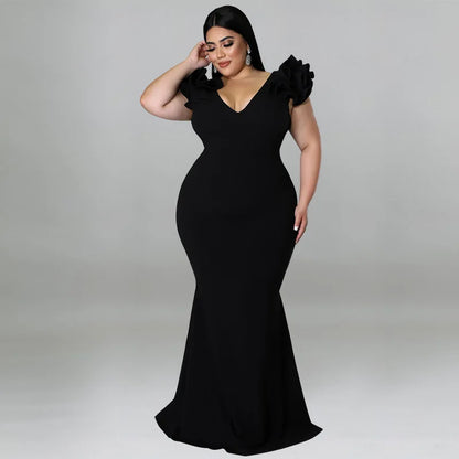 Plus Size Chubby Party Dress Female Ruffle Sleeve Vestido Elegant Wedding Long Robe 2023 Women Luxury Pretty Evening Dress