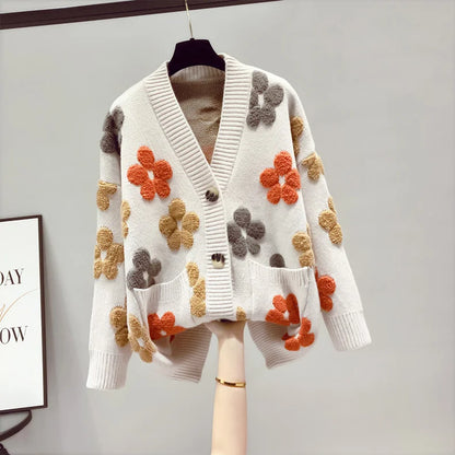 2023 spring and autumn fashion new women's knitted long-sleeved v-neck sweater cardigan jacket women loose western style