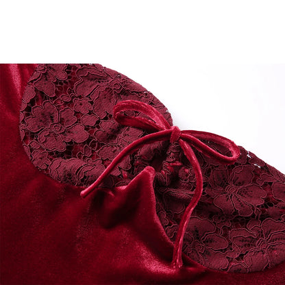 Mingmingxi Wedding Guest Dress Women Autumn Maxi Elegant Velvet Prom Dresses Sexy Formal Occasion Party Dress With Lace Glove