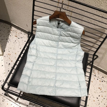 New Women Sleeveless Puffer Jacket Spring Winter Female 90% White Duck Down Ultra Lightweight Packable Warm Down Liner Vest