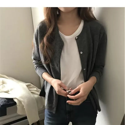 Spring Fall Slim Knit Cardigans Jacket Women Casual Korean Sweater Coats O-neck Knitwear Gilet Basic Single Breasted Tops