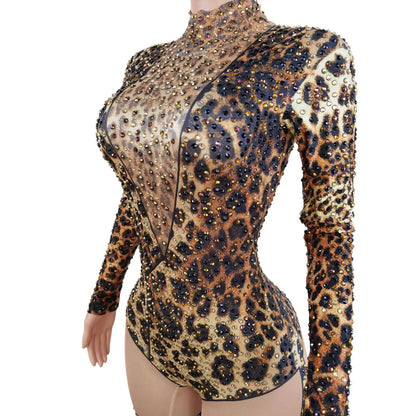 Streetwear Leopard Print Sexy Bodysuit Printed One Piece Outfit Woman Overall Long-sleeved Women's Jumpsuit X2206009