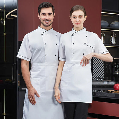Free Logo Short Sleeve coat Chef Uniform Breathable Kitchen Cooking Jacket Restaurant Hotel Cafe Barber Waiter Work Shirt Unisex