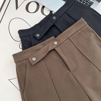 Plus Size Women's Autumn And Winter 100KG Fashion Design Woolen Shorts Casual Oblique High Waist Bootcut 1175