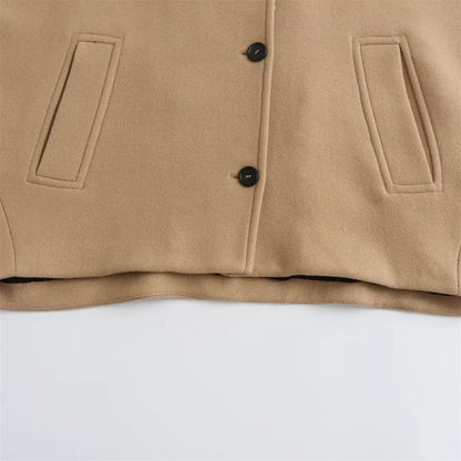 UNIZERA2023-Short Blended Coat for Women, Casual Polo Neck, Personalized Top, Cloak Sleeve, Winter, New