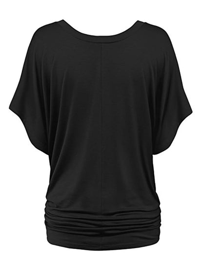 Elegant Plus Size T-Shirt Summer Style Pleated Casual Slit Sleeve Top