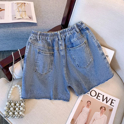 New Ladies Summer Plus Size hot pants For Women Large Size Loose Blue Cotton Hole Pocket Denim Shorts 3XL 4XL 5XL 6XL 7XL