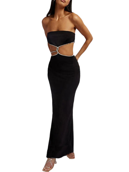 Sexy tube dress for women Strapless Long Dress Wrap one shoulder sexy hollow slit open dress sexy girls tight clothes