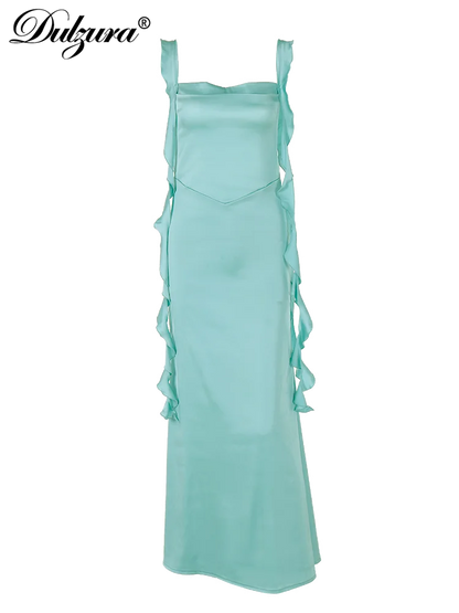 Dulzura Satin Backless Maxi Dress Tassels Sexy Sleeveless 2024 Summer Women Body-Shaping Clubwear Birthday Party Elegant