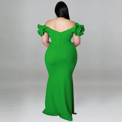 Plus Size Chubby Party Dress Female Ruffle Sleeve Vestido Elegant Wedding Long Robe 2023 Women Luxury Pretty Evening Dress