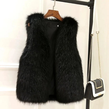 Women Fur Vest  New Female Waistcoat Faux Fox Fur Foat Winter Jackets Large Size Thickened Warm Sleeveless Outerwear Top