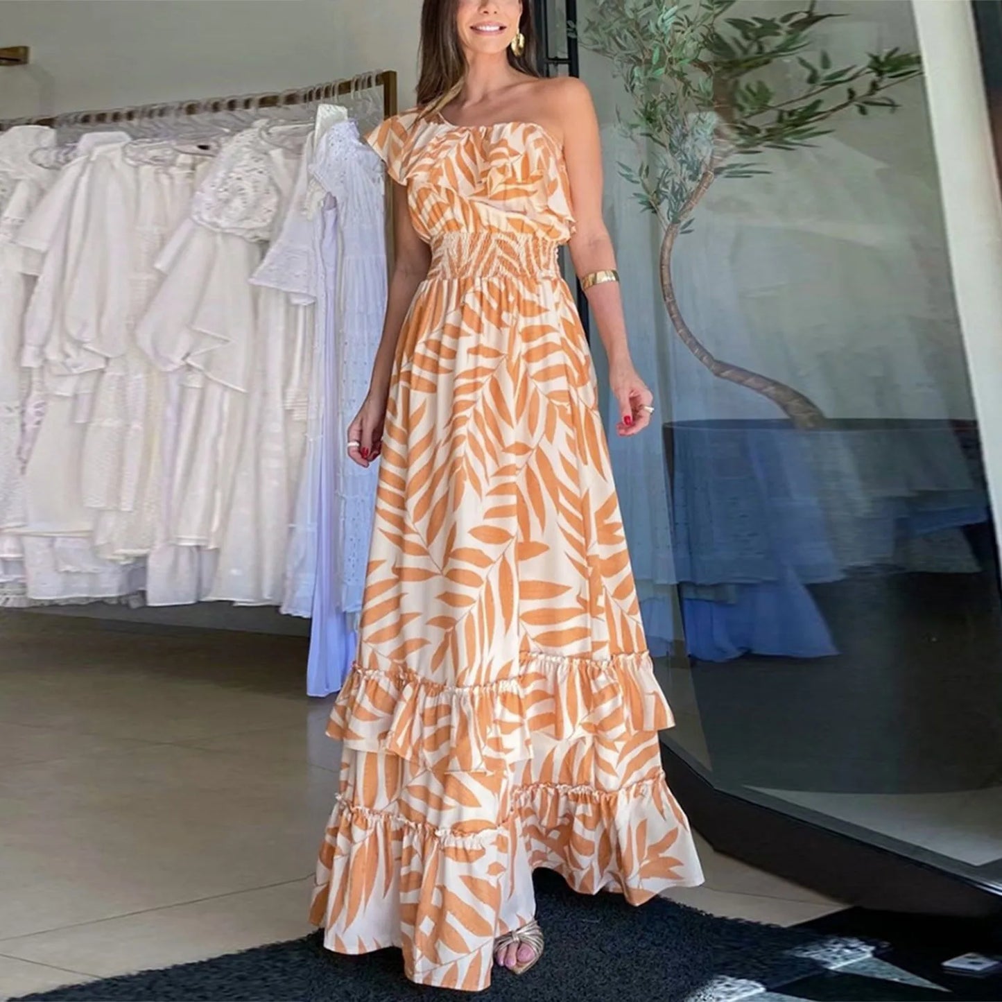 Summer Outfits For Women  Casual Beach Style Off Shoulder Dress Short Sleeves Slash Neck Floral Flowy Boho Long Dresses