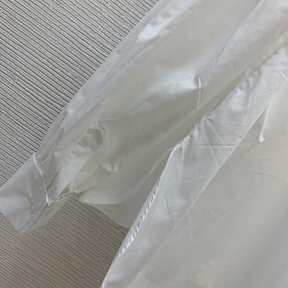 2024 New Spring Standing Collar Drop Shoulder Lantern Sleeve Arc Hem Open Fork Loose Peplum Long Sleeve Shirt