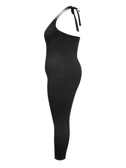 LW Plus Size Bandage Design Backless Jumpsuit 2024 Newest Summer Fashion Sexy Deep V-Neck Halter Black Bodycon Jumpsuit