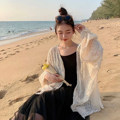Cardigan Women Hollow Out Thin Summer Sweet Preppy Style Ulzzang Solid All-match Korean Style Femme Simple Chic Daily Mujer Tops