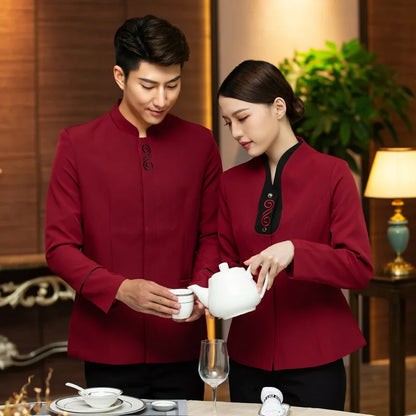Hotel Waiter Workwear Long Sleeve Autumn and Winter Clothes Chinese Style Catering Hot Pot Restaurant Female Front Desk Uniform