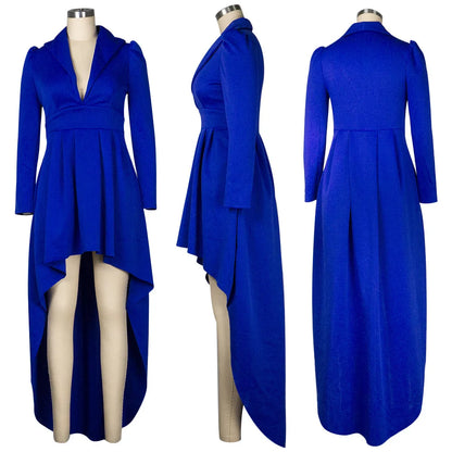 Large Size Women's Dress Solid Long Sleeved Autumn Winter  New Women Plus Size Dress V-neck Irregular Hem Long Skirt