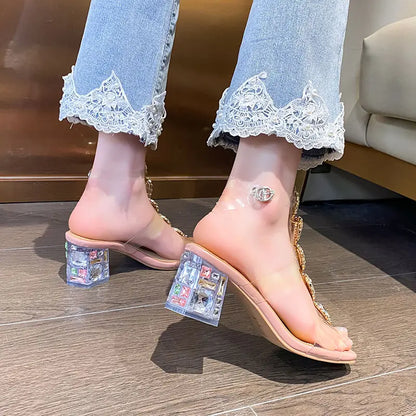 Plastic Sandal Block Heels 2022 Summer Sale Of Women's Shoes Suit Female Beige Buckle Strap All-Match Transparent Chunky Fashion