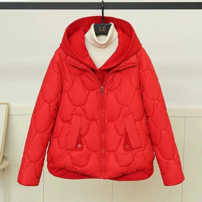 New Winter Jacket Women Warm Parkas Female Fake Two-piece Long Sleeve Casual Cotton Padded Jacket Hooded Outwear Ladies
