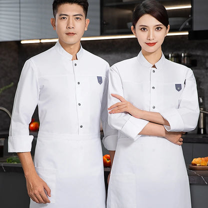 grey Chef Jacket Long Sleeve chef uniform Cook Coat Chef T-shirt Baker Work Uniform Waiter Restaurant Hotel Clothes women Logo
