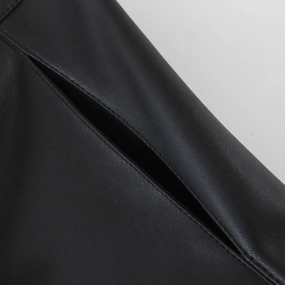 Fashion Elastic Waist PU Wide Leg Shorts Plus Size Women Clothing Good Quality Autumn Winter  Stylish A-Line Leather Bootcut