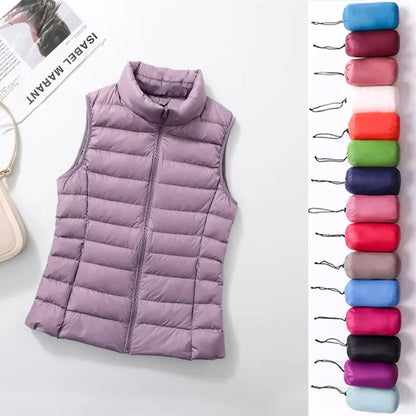 Women Sleeveless Puffer Jackets  New Autumn Winter Light Duck Down Vest Jacket 90% White Duck Down Female Down Vest Coat