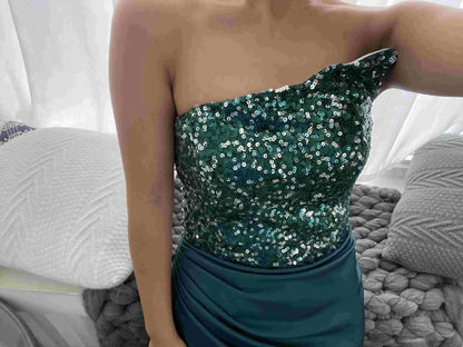 Luxurious Evening Party Dresses Strapless Sleeveless Mermaid Chiffon Floor-Length  New Sequined Classic Prom Dress Women