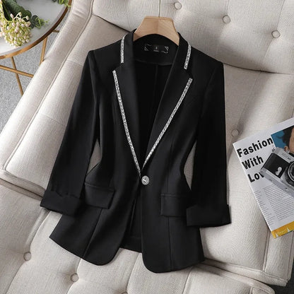 Autumn  Women's Blazer Paillettes Femme Summer Sunscreen Jacket White New Suit Jacket Women's Fashion Thin Black Cardigan