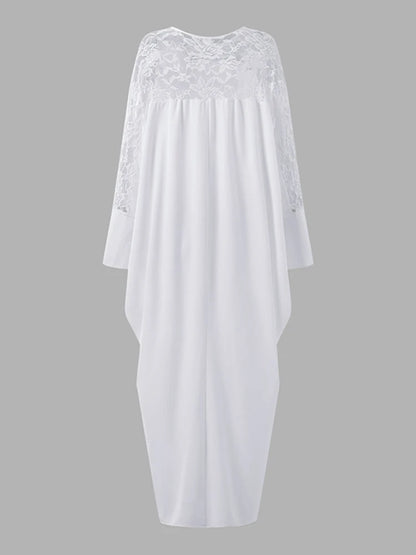 VONDA Plus Size Women Maxi Dress Summer Sundress Long Sleeve White Lace Robe Female Holiday Patchwork Casual Long Vestido