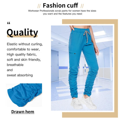 Medical Uniform Pet Trousers Elastic Belt Slim Fit Spa Beauty Hospital Work Pants Solid Color Medical Scrub Surgical Pants Women