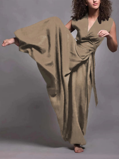 Women Plus Size Jumpsuit Sleeveless Casual Lace Up Waist Streetwear Sexy V-Neck Y2K Solid Vintage Overall Romper Summer 2023