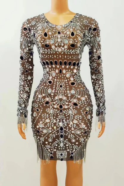 Beautiful luxury jewelry festival Skin-tight garment stretch sexy waist dress birthday party night club bar performance