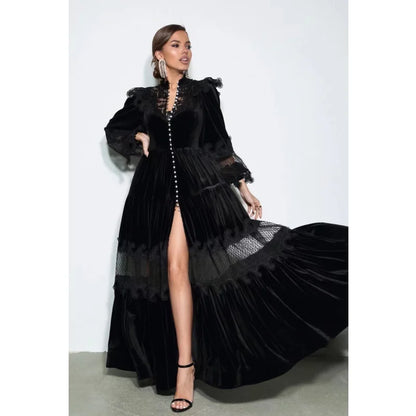 2023 New In Spring/Autumn Lace Long Women Evening Dress Hollow Embroidery Formal Party Dress Prom Dress Puff Sleeve Niche Design