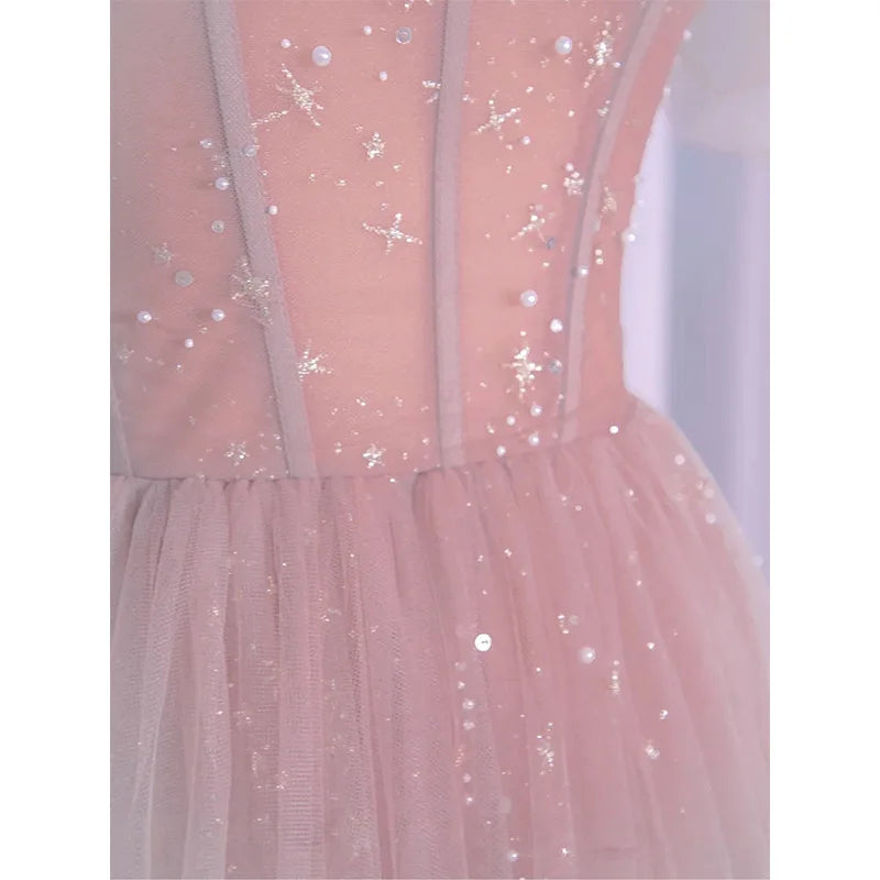 Latest Elegant Pink Wedding Dress Host Stage Dress Design Celebrity Sequins Dress Formal Party Dress Prom Dress Graduation Dress