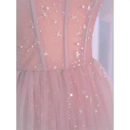 Latest Elegant Pink Wedding Dress Host Stage Dress Design Celebrity Sequins Dress Formal Party Dress Prom Dress Graduation Dress