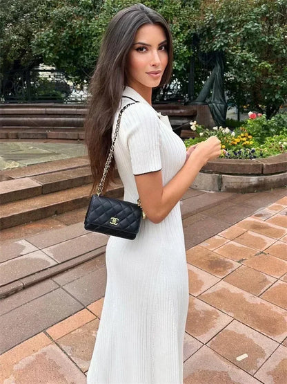 DAENERYS RES Spring Summer Fashion Women Dresses Knitting Short Sleeve Office Lady Chic Casual Lapel High Street Vestidos 2024