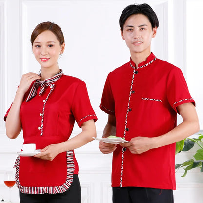 Wholesale Supply Hotel Waiter Short Sleeve Female Summer Work Clothes Restaurant Tea House Hot Pot Shop Uniform Custom Logo