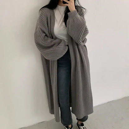 Casual Cardigan Long Knitted Cardigan Women Tops Mujer Vintage Loose Sweater Coat Solid Oversized Jumper Korean Fashion Clothes