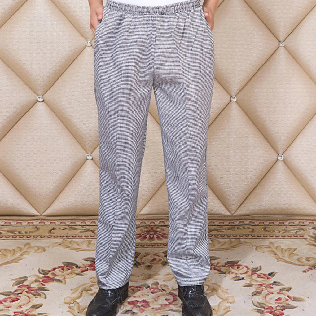 Chef Pants Men with Casual Baggy Cook Pant Waiter Work Uniform Wear-resistant Skin-friendly Cotton Clothing Houndstooth